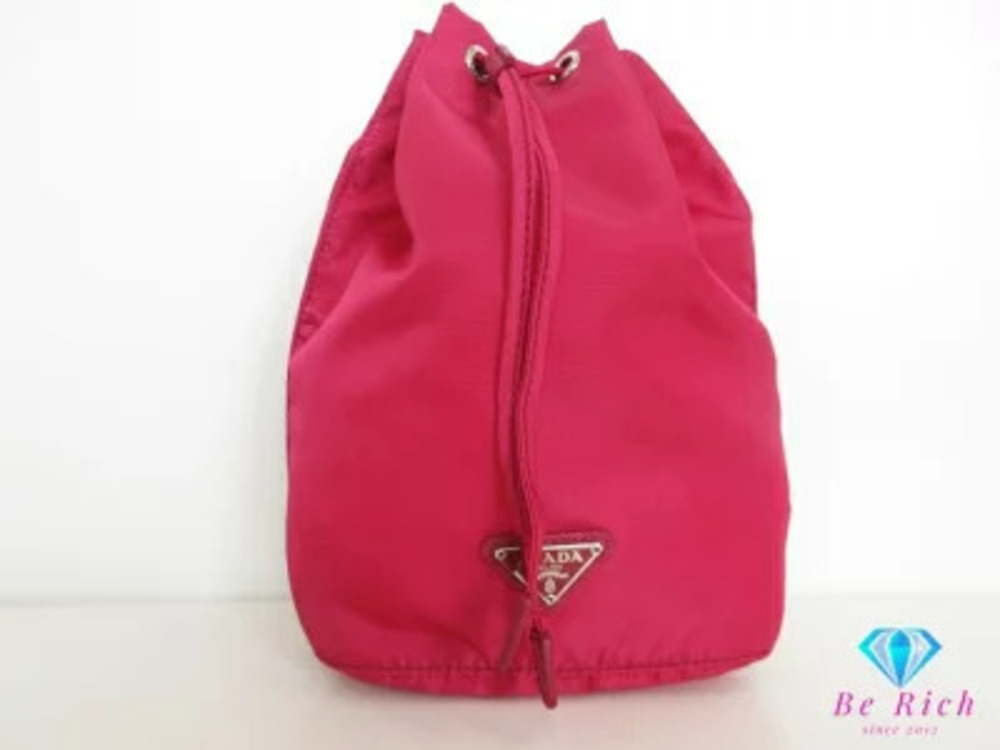 Prada drawstring Pouch Clutch pink triangle plate Pocono cosmetics accessories